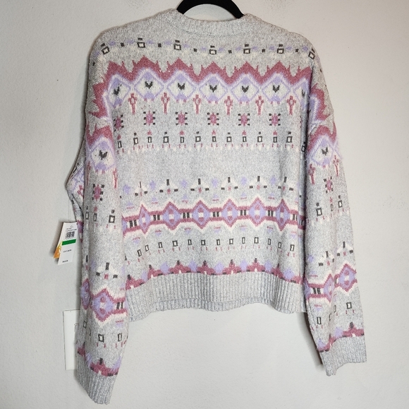 NWT Sugar Moon Juniors' NYC Alliance Fair Isle Sweater Grey Pink Purple Large - Picture 6 of 15
